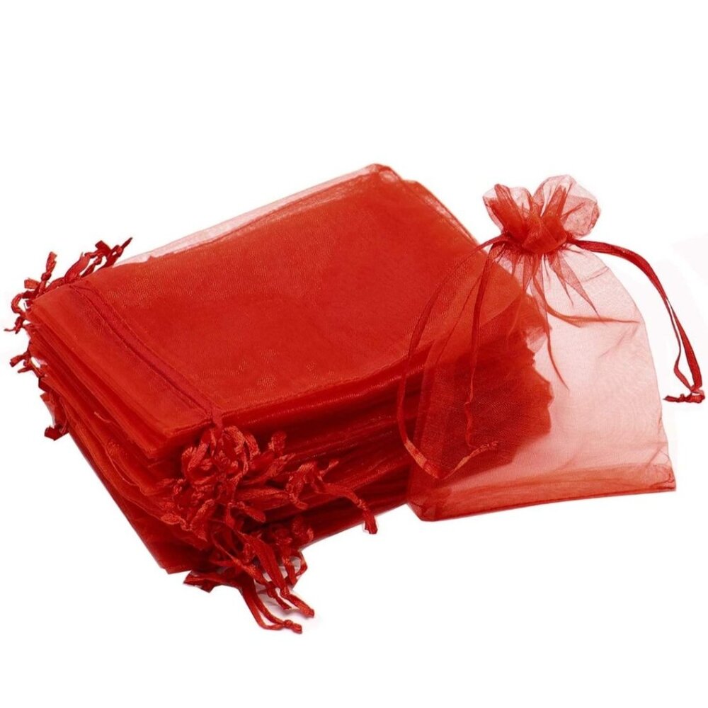 20 Red Drawstring Organza Bags 4x6